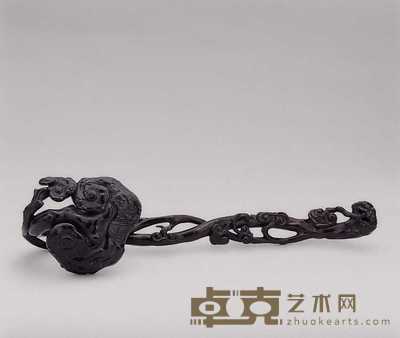 清 紫檀灵芝如意摆件 长47cm
